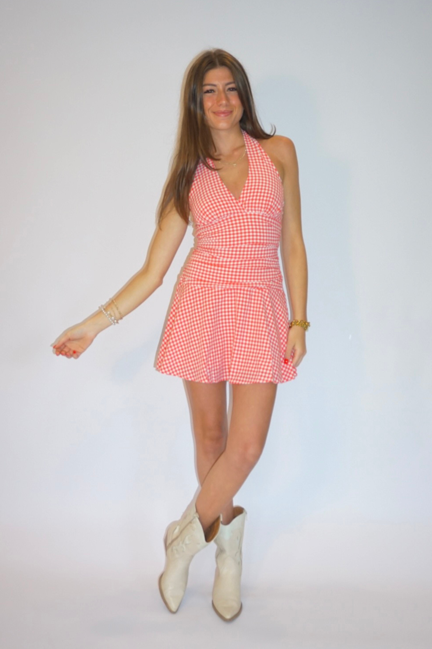 Sweet Gingham Halter Dress