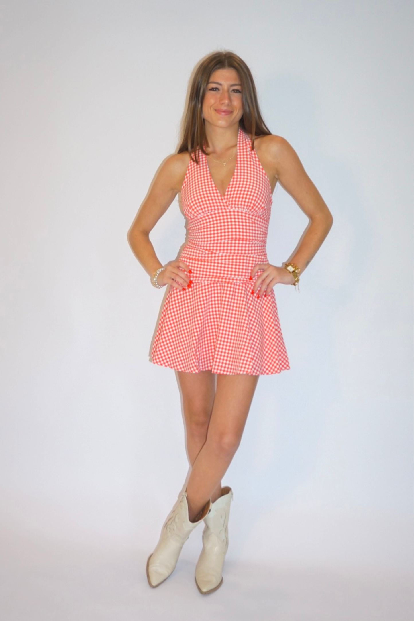 Sweet Gingham Halter Dress